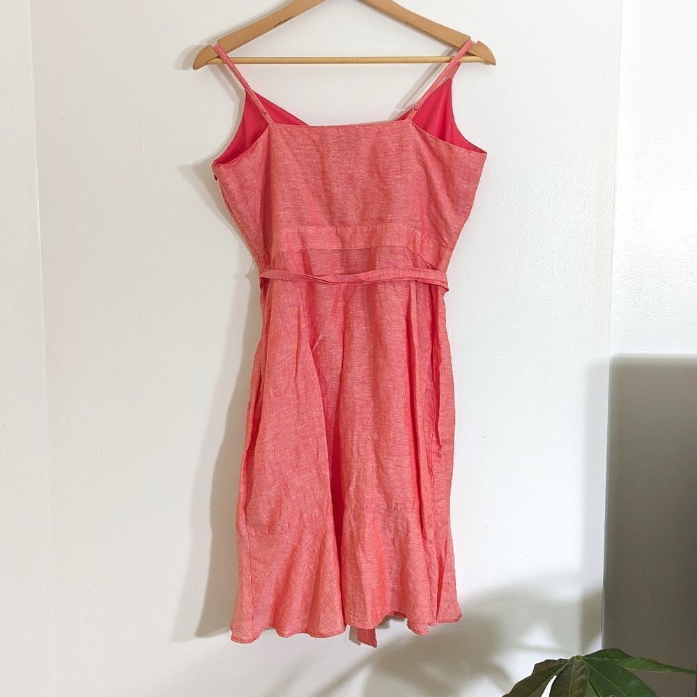 Banana Republic Linen Cotton Blend Faux Wrap Dress Coral Size 8P - Picture 6 of 6